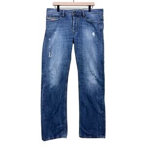 Diesel Viker Straight Leg Jeans Blue Wash W34 Distressed Denim